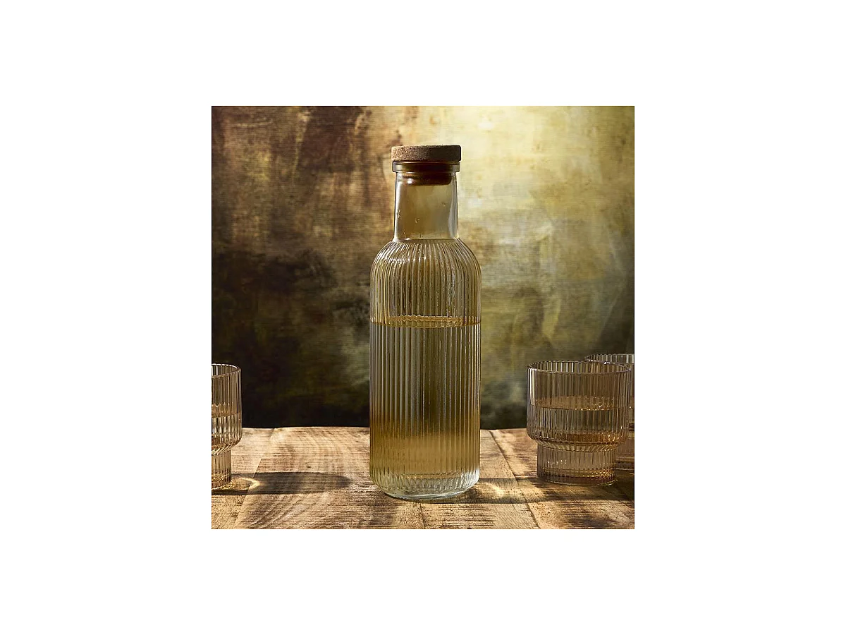 Bouteille en Verre Striée "Ambre" 1L Orange