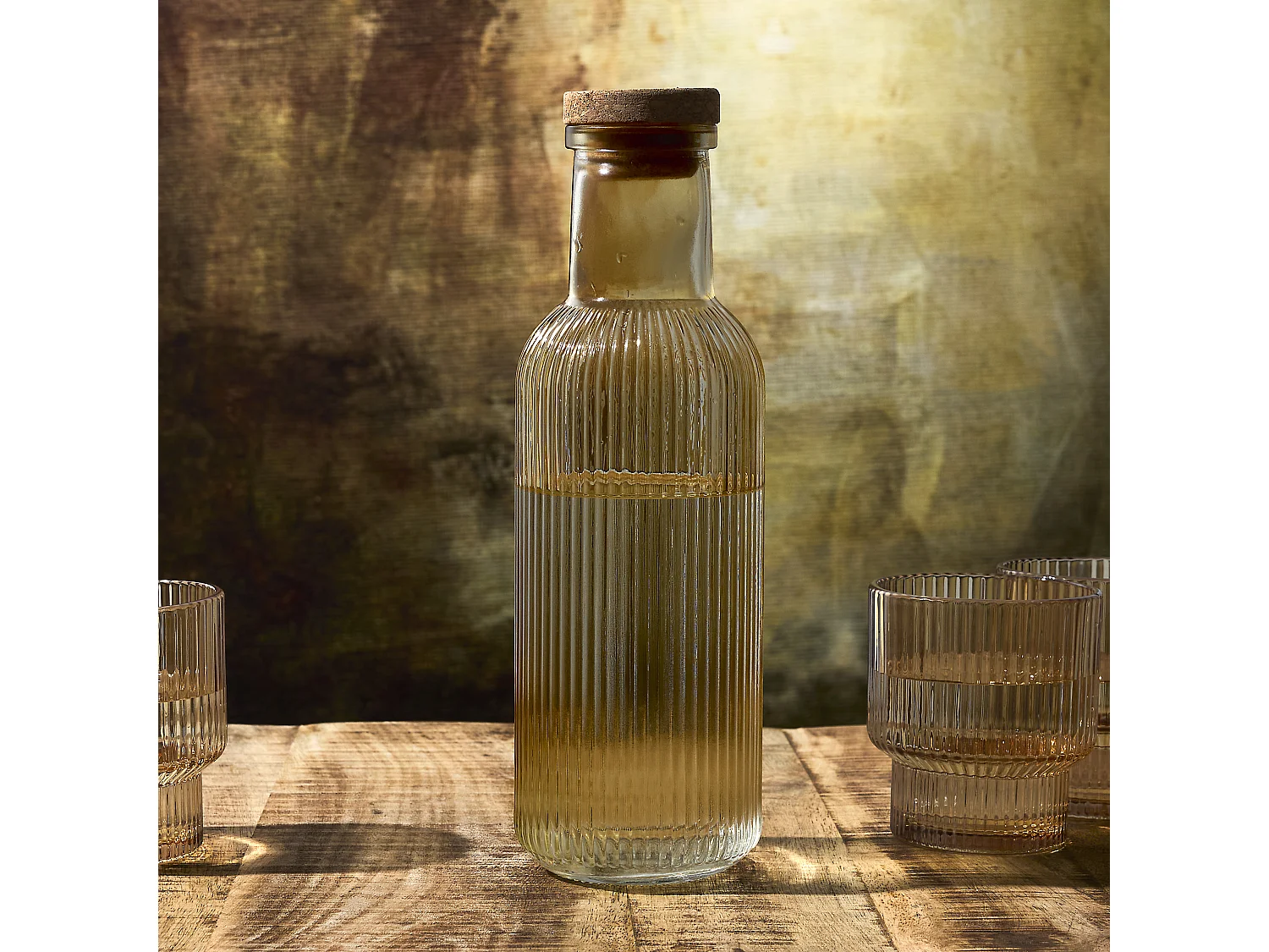 Bouteille Verre Strie Ambre 1l