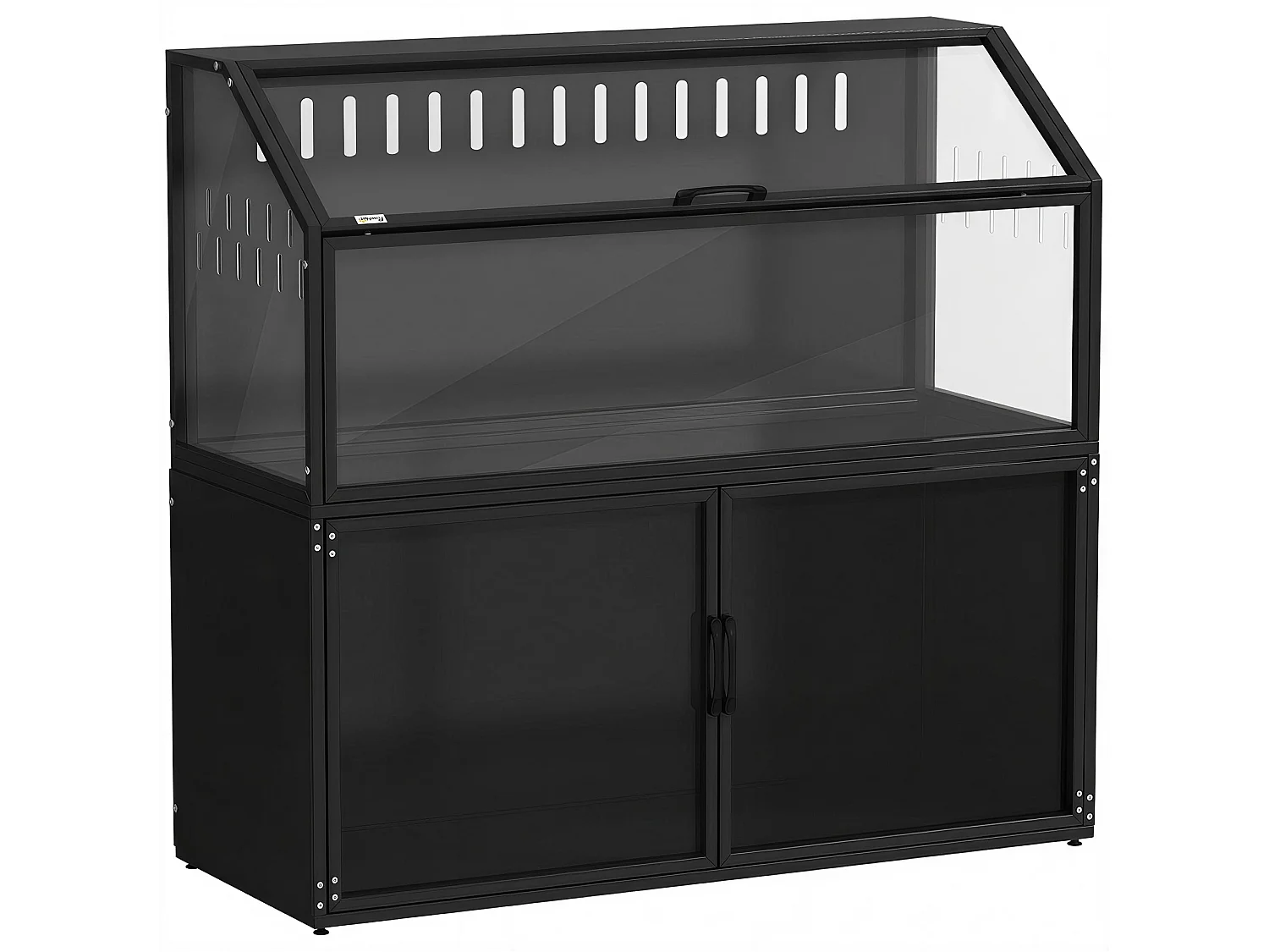 Cage hamster rongeur armoire 2 portes 2 en 1 acier noir acrylique transparent toit ouvrant