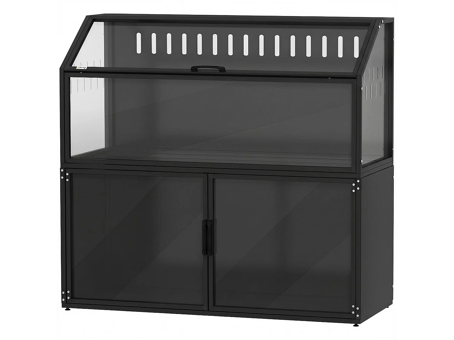 Cage hamster rongeur armoire 2 portes 2 en 1 acier noir acrylique transparent toit ouvrant