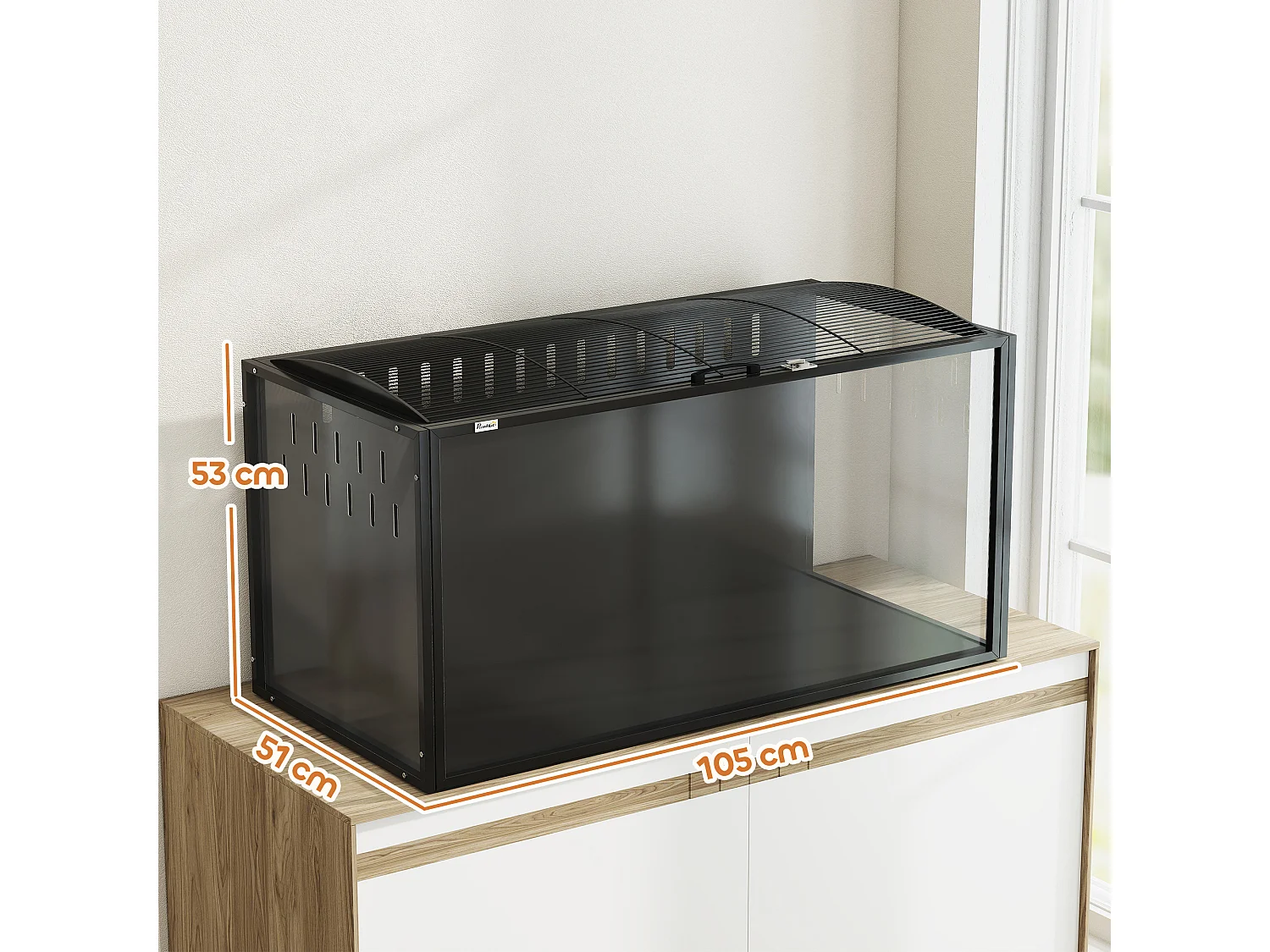 Cage hamster rongeur acier noir acrylique transparent toit ouvrant 105x51x53cm