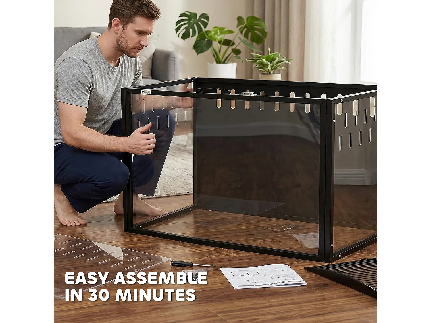 Cage hamster rongeur acier noir acrylique transparent toit ouvrant 105x51x53cm
