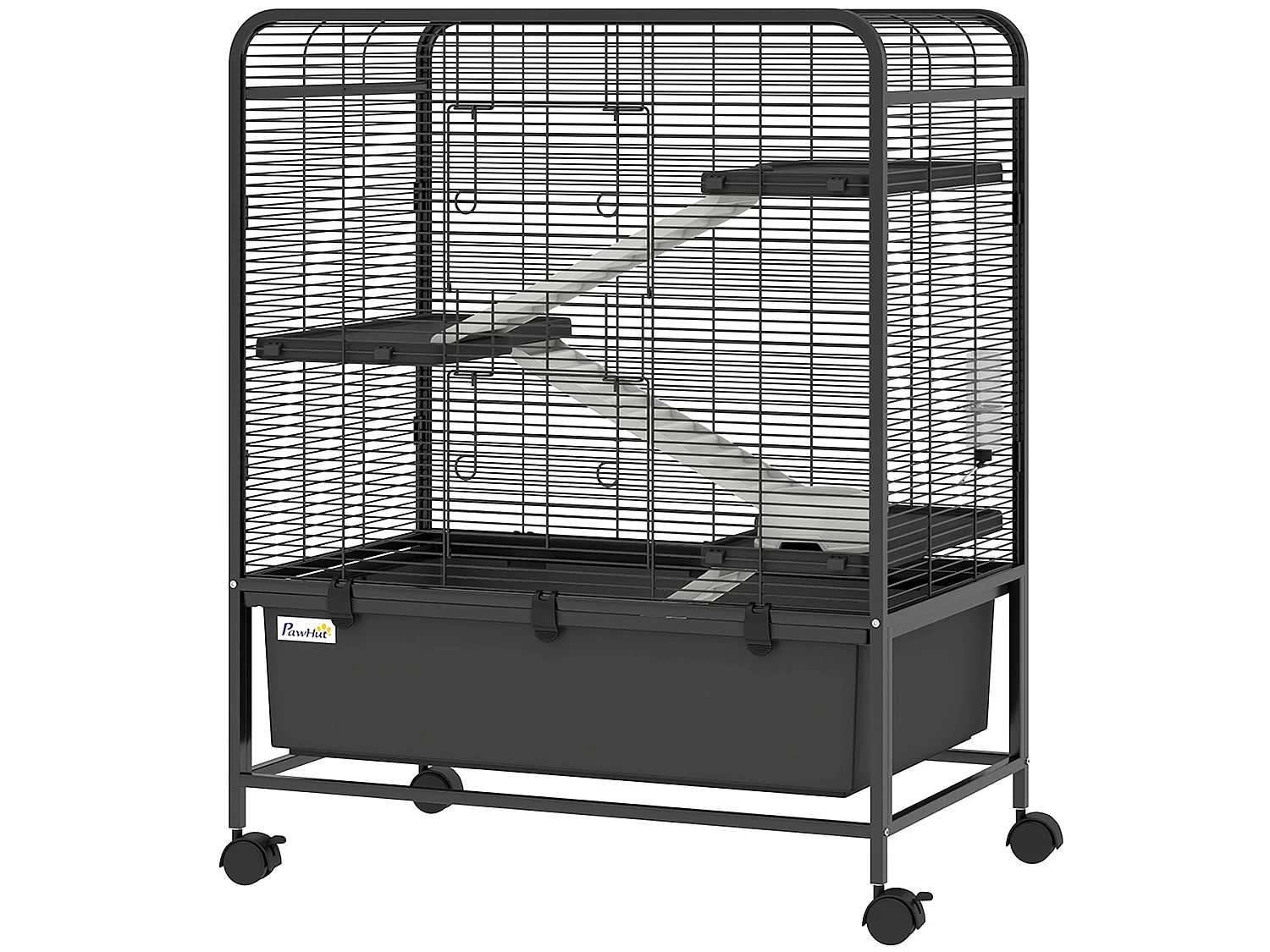 Cage mobile hamster rongeur furet 4 niveaux 2 portes 3 rampes bac profond amovible noir