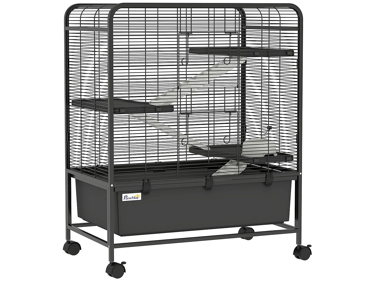 Cage mobile hamster rongeur furet 4 niveaux 2 portes 3 rampes bac profond amovible noir