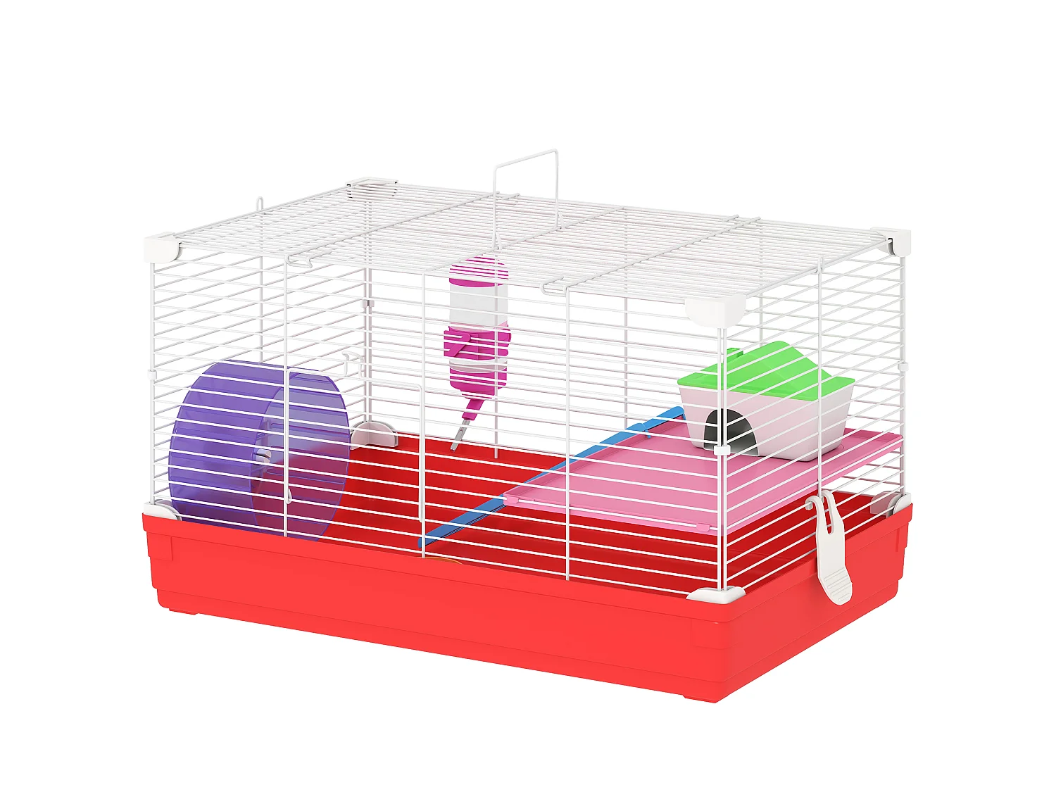Cage rongeur hamster 2 niveaux cabane roue échelle biberon mangeoire 47 x 30 x 27 cm blanc rouge