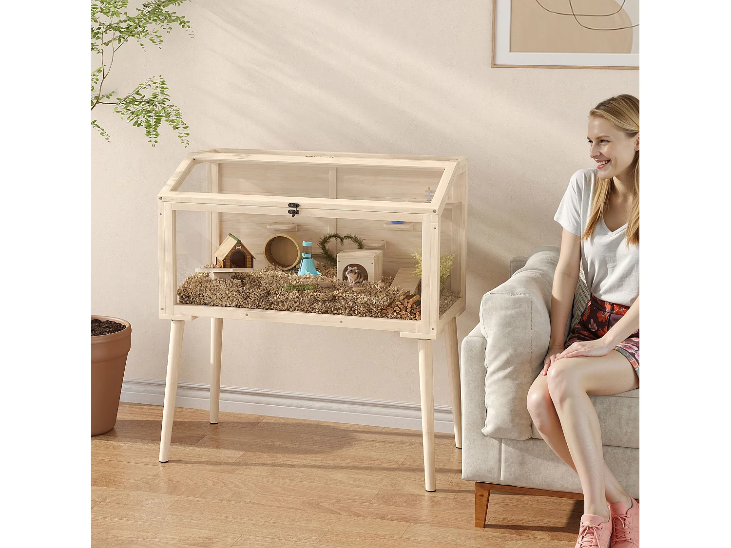 Cage hamster rongeur en bois plexiglas - 7 plateformes - multi-accessoires - 110 x 52 x 101 cm