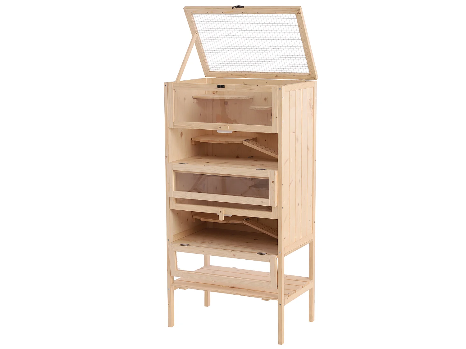 Cage pour hamsters souris petits rongeurs multi-niveaux 5 étages 10 plateformes bois de pin 60 x 40 x 120 cm