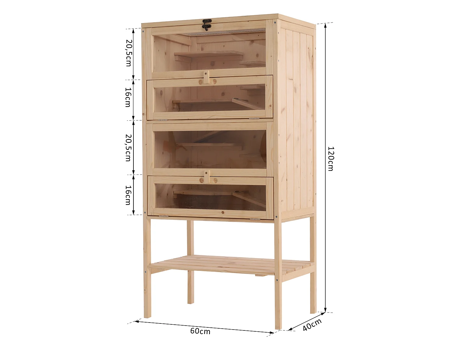 Cage pour hamsters souris petits rongeurs multi-niveaux 5 étages 10 plateformes bois de pin 60 x 40 x 120 cm