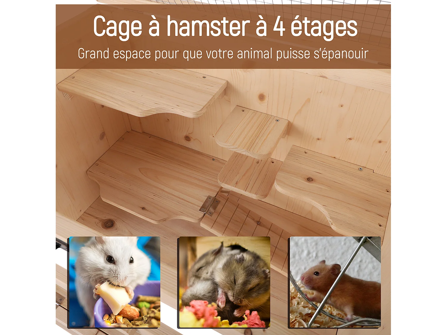 Cage pour hamsters souris petits rongeurs multi-niveaux 5 étages 10 plateformes bois de pin 60 x 40 x 120 cm
