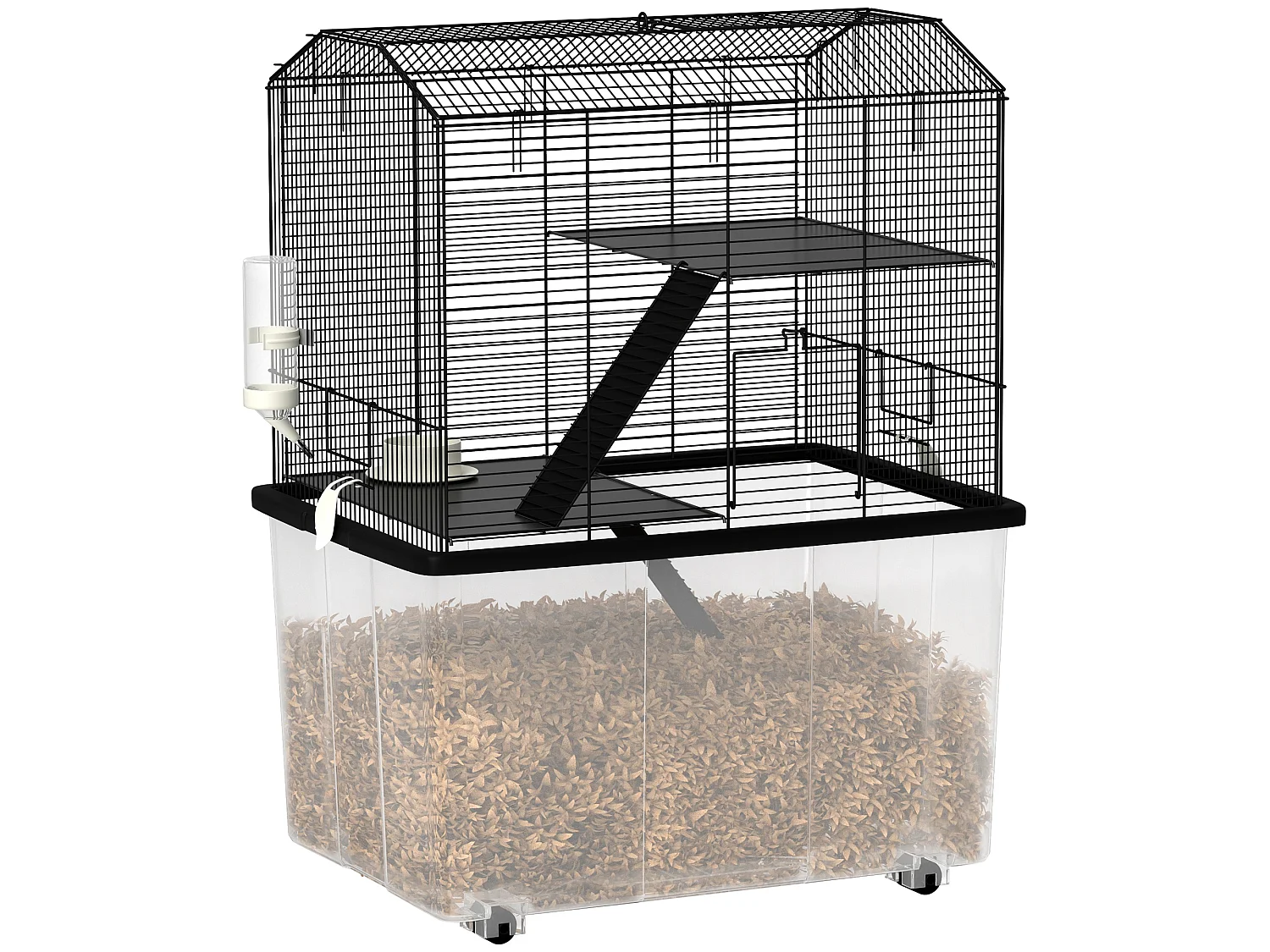 Cage rongeur hamster 3 étages - roulettes, plateforme, échelle, accessoires - PP transparent acier noir