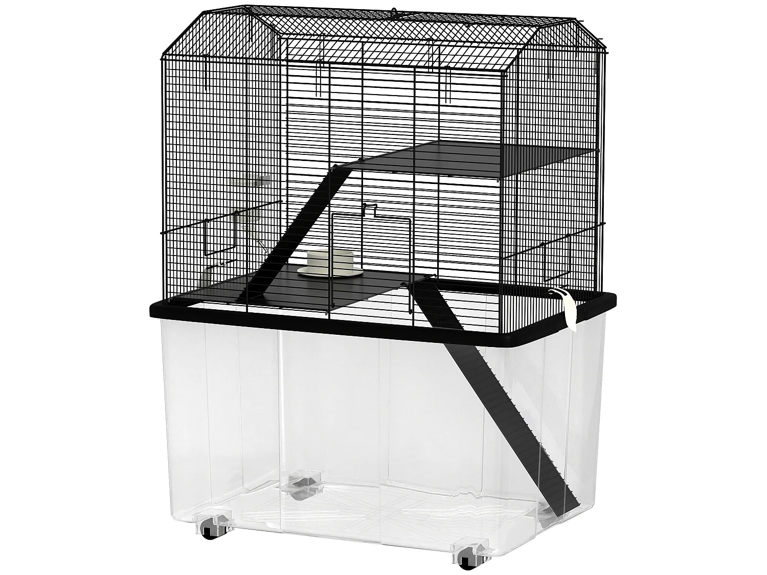 Cage rongeur hamster 3 étages - roulettes, plateforme, échelle, accessoires - PP transparent acier noir