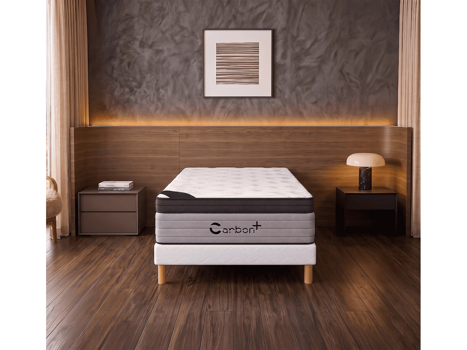 Matelas CARBON+ 90x190 cm Hauteur 31 cm Fibres Carbone Super Soft Foam ressorts ensaches 7 zones Accueil équilibré