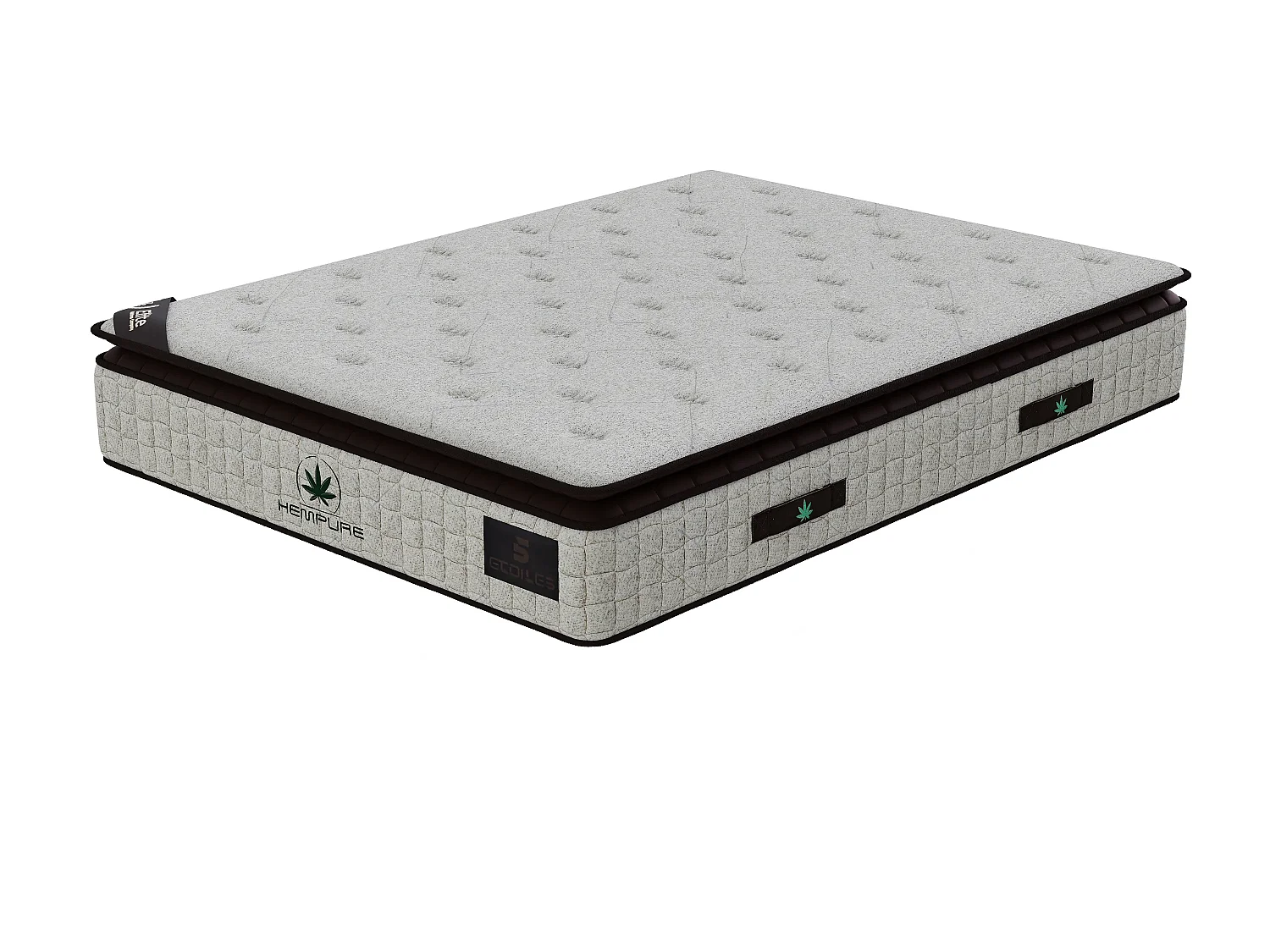 Matelas Natural Hempure 200x200 cm Hauteur 30 cm Latex synthétique Micro-ressorts ensachés 7 Zones Soutien équilibré