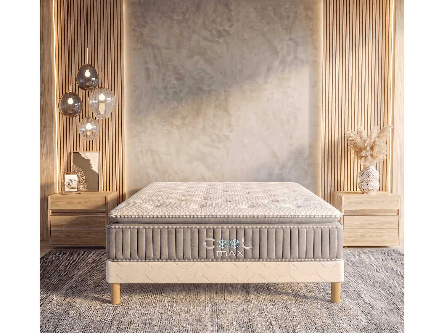 Matelas Cool Max 180x200 cm Hauteur 31 cm Mémoire de forme Visco Tissu Cooler Thermo ressorts ensachés 7 Zones Soutien mi-ferme