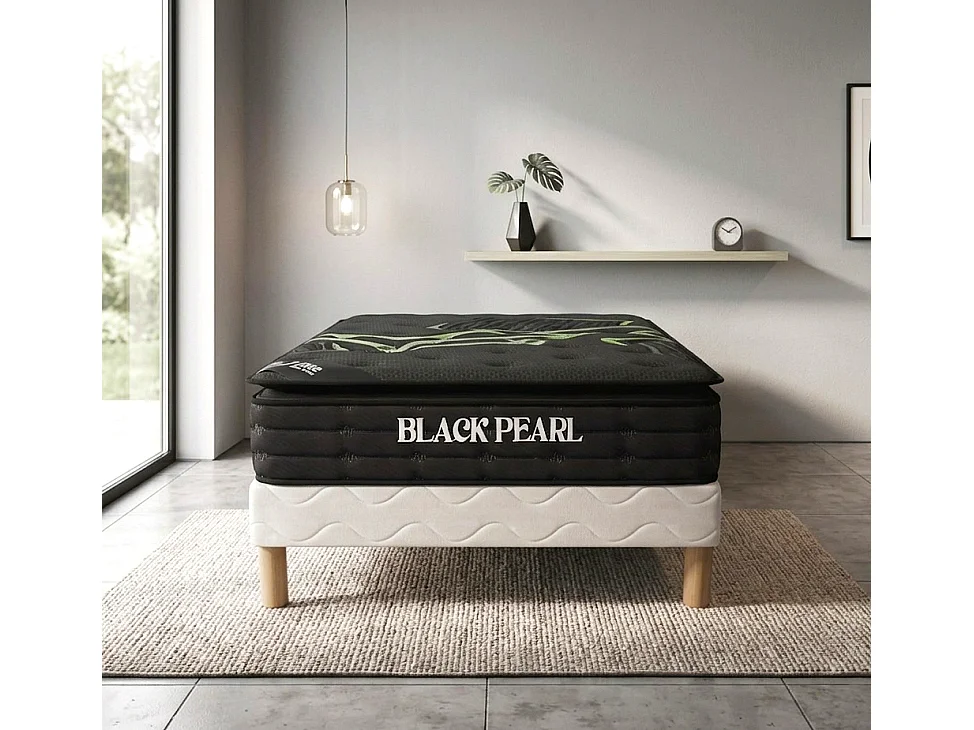 Matelas Black Pearl 90x190 cm Hauteur 28 cm Surmatelas Intégré ressorts ensachés 7 zones Mémoire de forme Visco