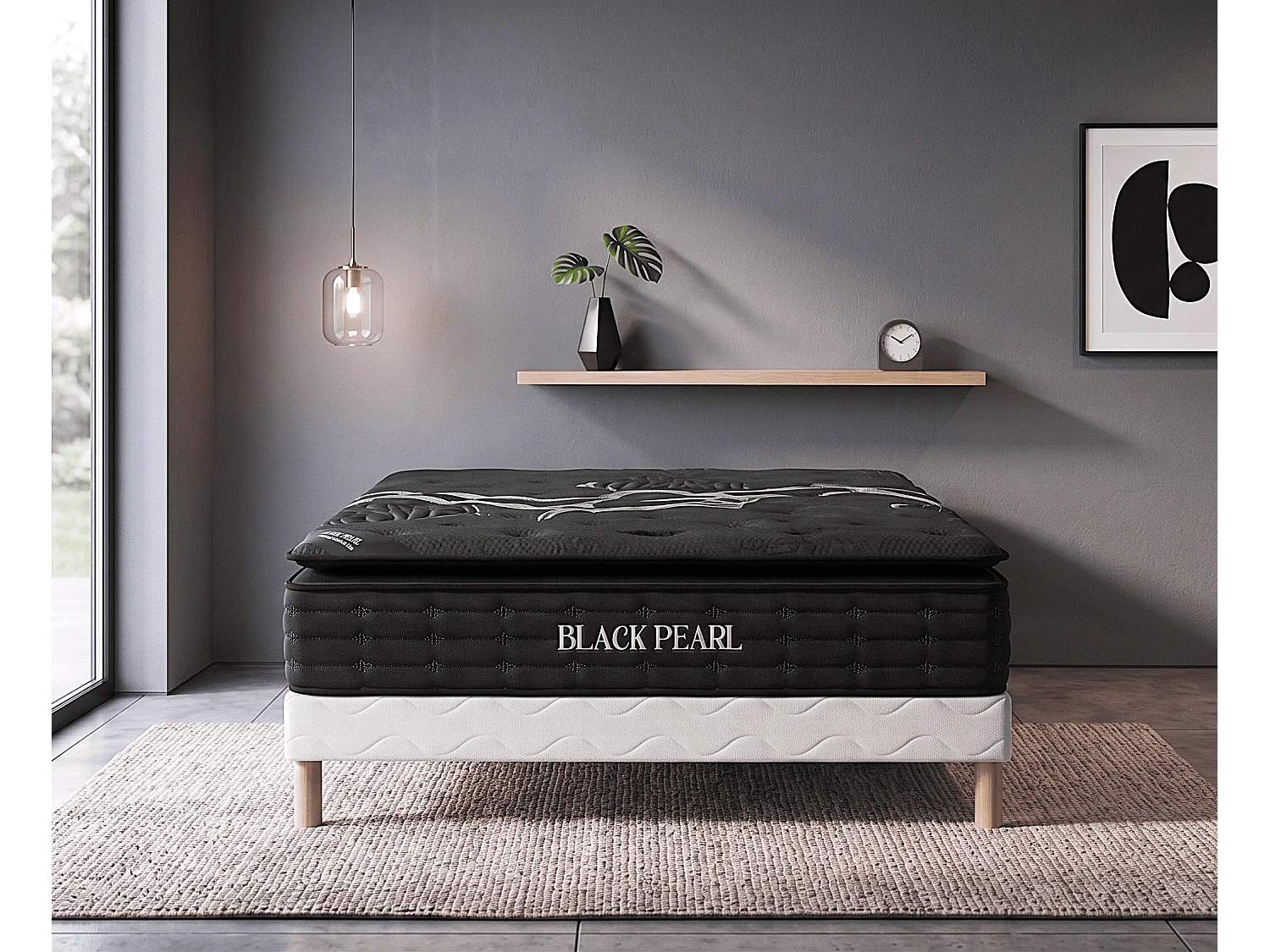Matelas Black Pearl 200x200 cm Hauteur 28 cm Surmatelas Intégré ressorts ensachés 7 zones Mémoire de forme Visco