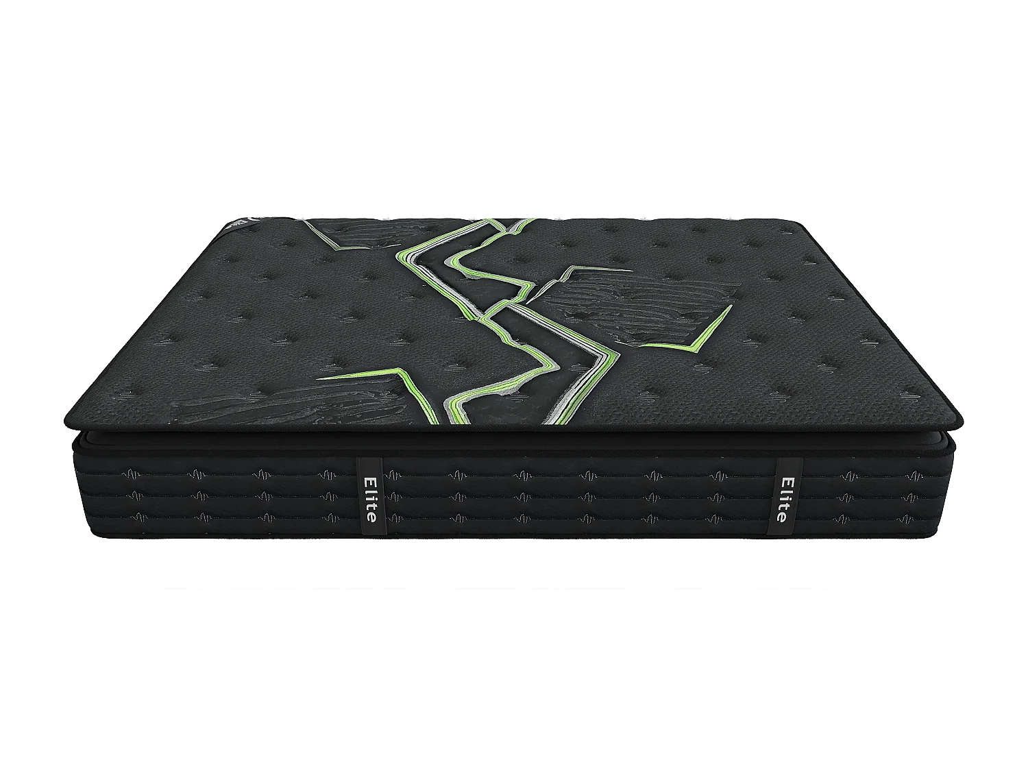 Matelas Black Pearl 200x200 cm Hauteur 28 cm Surmatelas Intégré ressorts ensachés 7 zones Mémoire de forme Visco