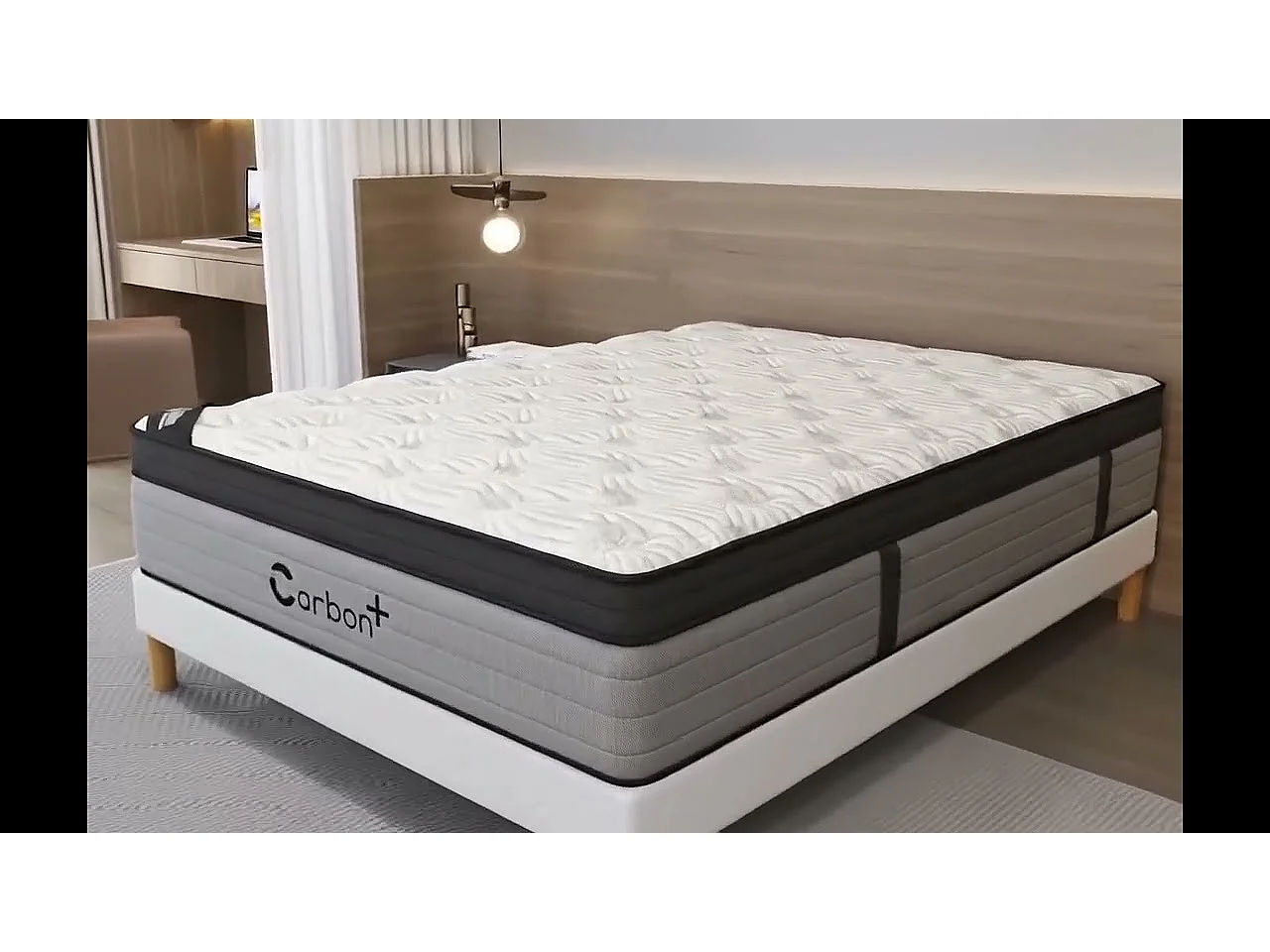 Matelas CARBON+ 200x200 cm Hauteur 31 cm Fibres Carbone Super Soft Foam ressorts ensaches 7 zones Accueil équilibré