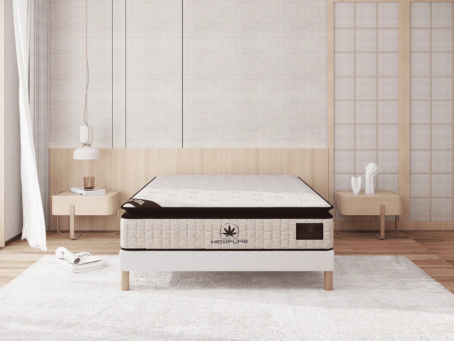 Matelas Natural Hempure 140x190 cm Hauteur 30 cm Latex synthétique Micro-ressorts ensachés 7 Zones Soutien équilibré