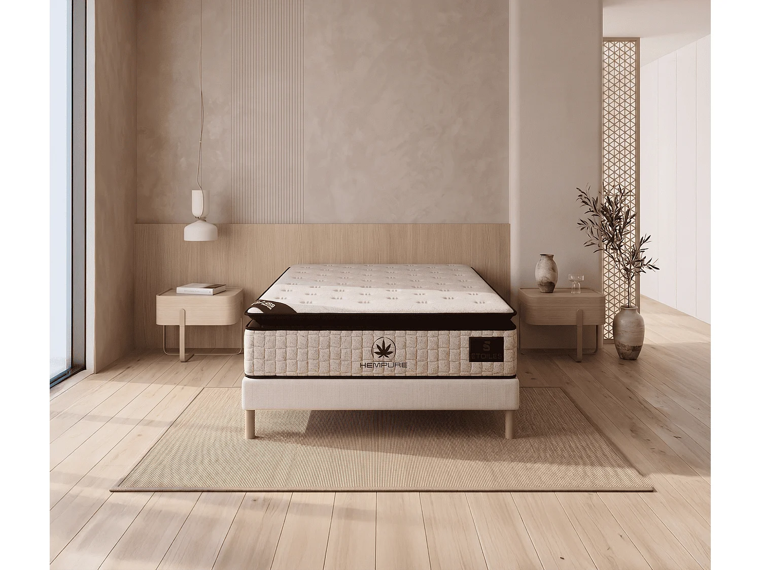 Matelas Natural Hempure 90x190 cm Hauteur 30 cm Latex synthétique Micro-ressorts ensachés 7 Zones Soutien équilibré