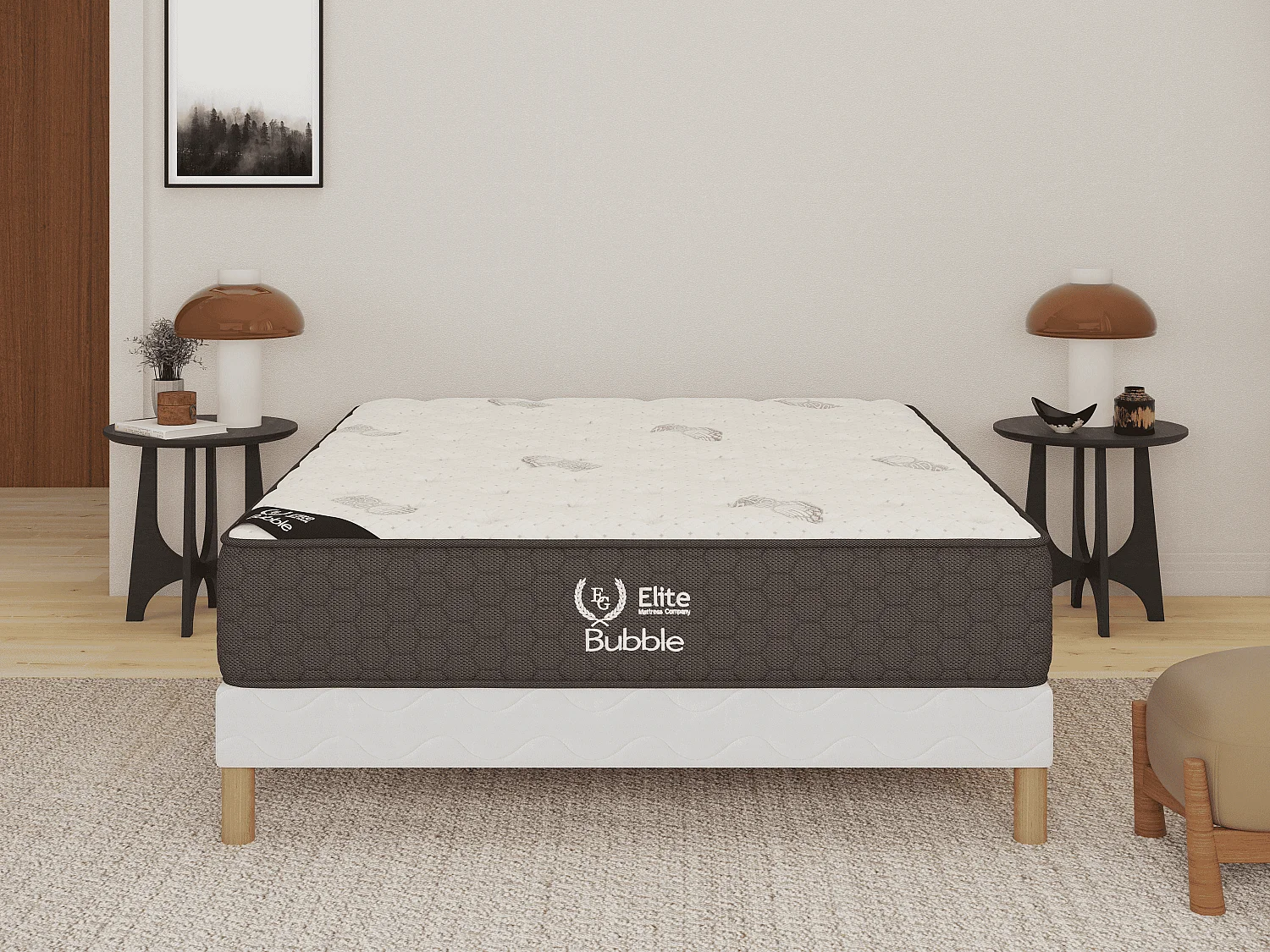 Matelas BUBBLE 200x200 cm Hauteur 26 cm Bande Laterale 3D Mousse a Memoire de forme Soutien Mi-ferme