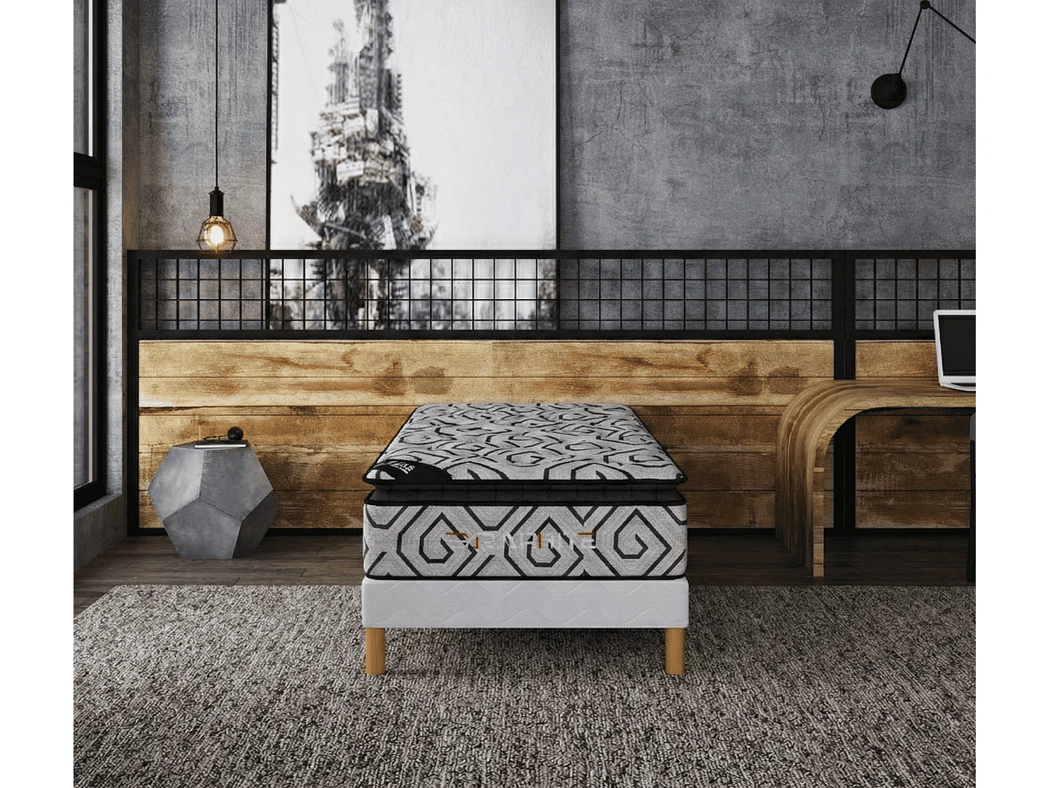Matelas Graphite 90x190cm Hauteur 28cm Mémoire de forme gel et de mousse Super Soft Tissu Graphène Soutien mi-ferme 7 zones