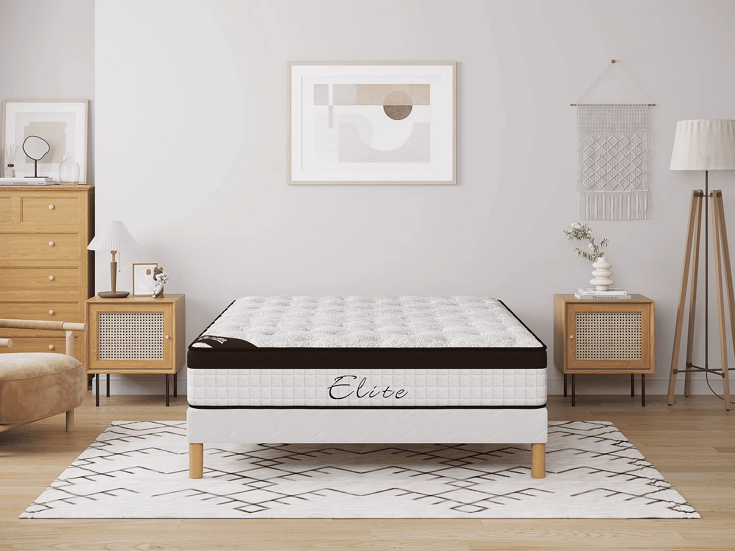 Matelas 200x200 cm Camel Hauteur 25 cm avec Eurotopper Confort Supérieur Mémoire de forme intégrée Soutien équilibré
