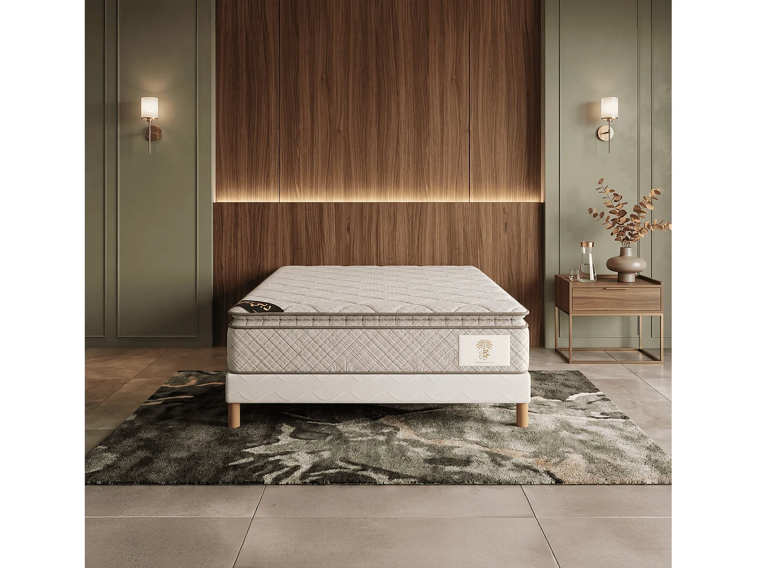 Matelas Nakhlat Jumeirah 200x200 cm Hauteur 33 cm Surmatelas Intégré Velours ressorts ensachés 7 Zones Confort Luxueux