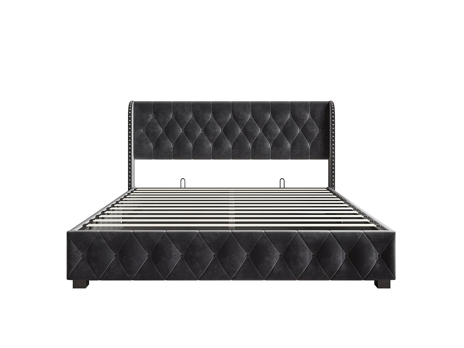 Lit Coffre 140x190 cm avec Tete de lit et sommier à Lattes, Lit Double Rembourré avec Hydraulique Rangement, Velours, sans Matelas, Gris