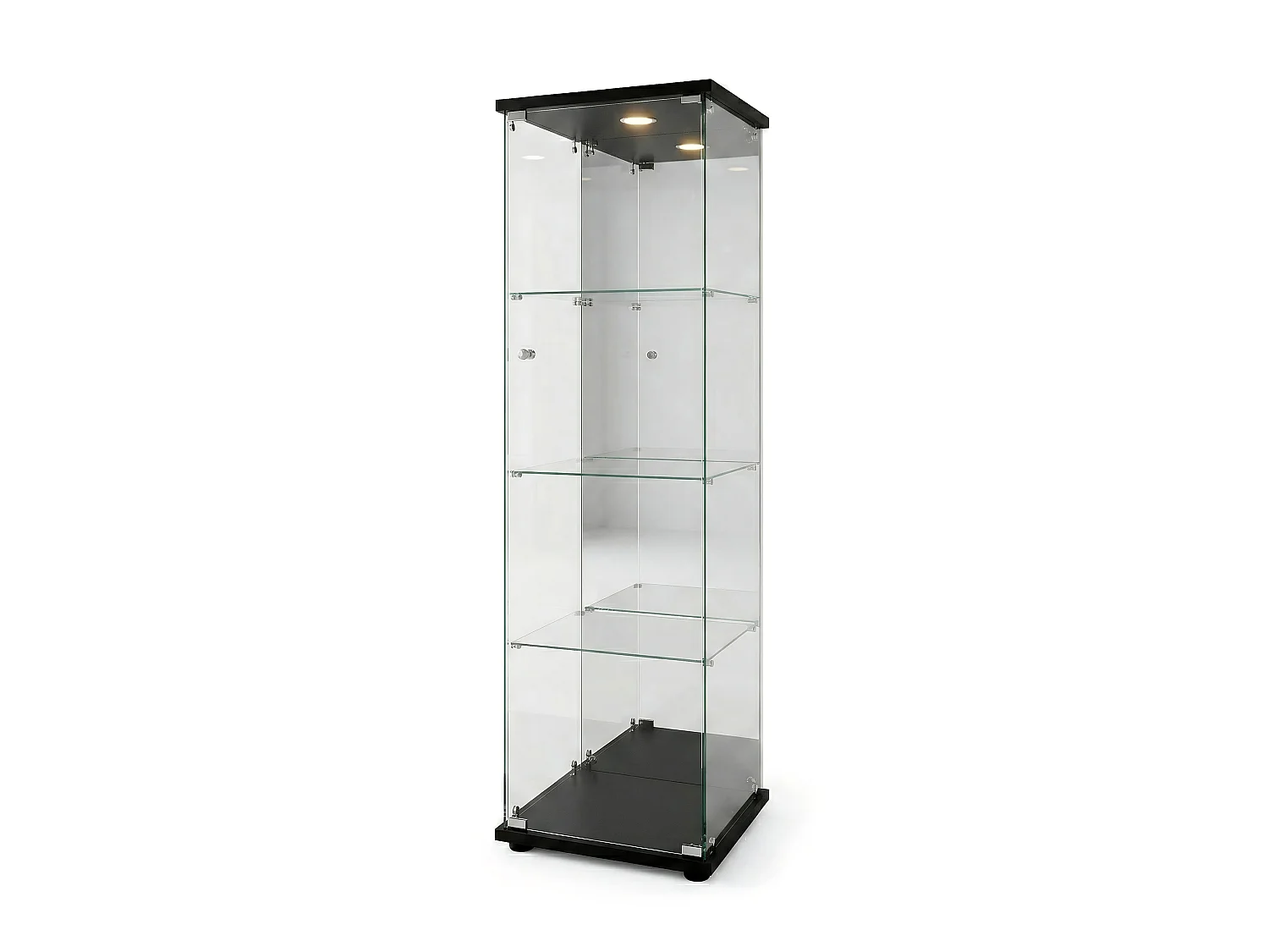 DreamMespace Vitrine Verre Trempé 42.5x36.5x164 cm - Meuble de Rangement 4 Niveaux avec Miroir & LED, Noir