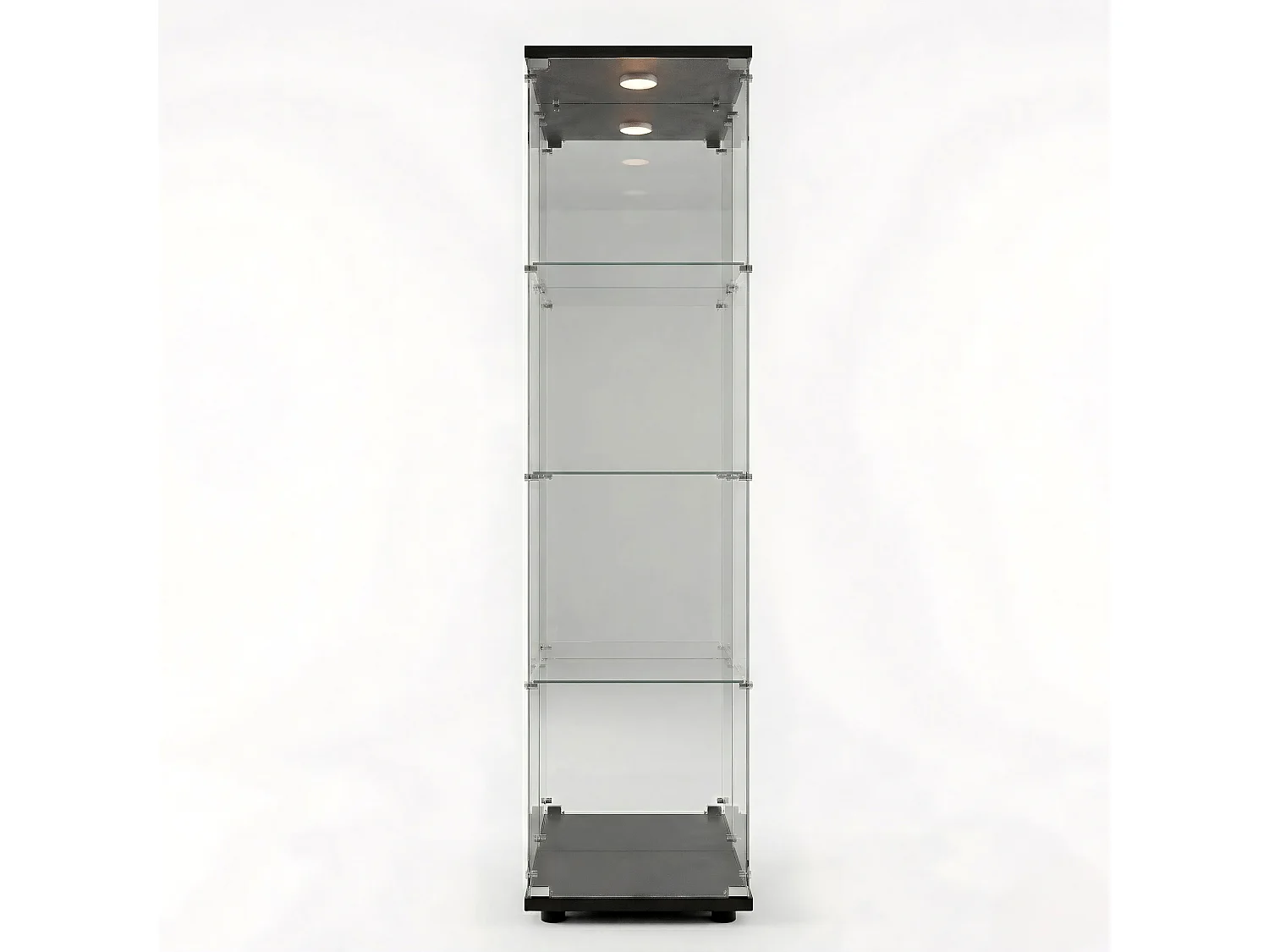DreamMespace Vitrine Verre Trempé 42.5x36.5x164 cm - Meuble de Rangement 4 Niveaux avec Miroir & LED, Noir