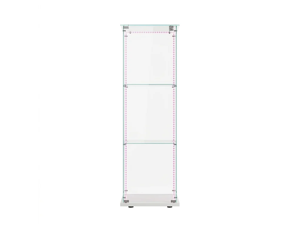 DreamMespace Vitrine Verre Trempé 39.8x35x123.3 cm - Meuble de Rangement 3 Niveaux avec Ruban LED RGB & Clé, Blanc