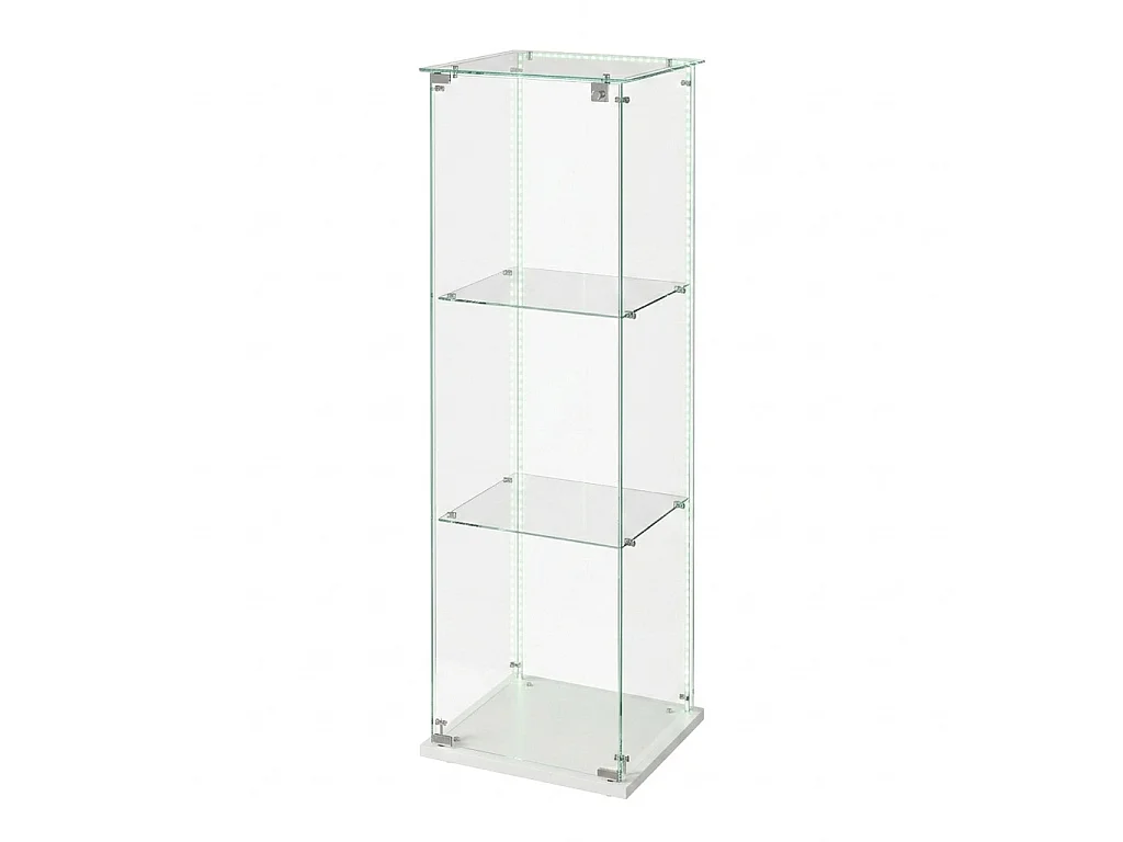 DreamMespace Vitrine Verre Trempé 39.8x35x123.3 cm - Meuble de Rangement 3 Niveaux avec Ruban LED RGB & Clé, Blanc