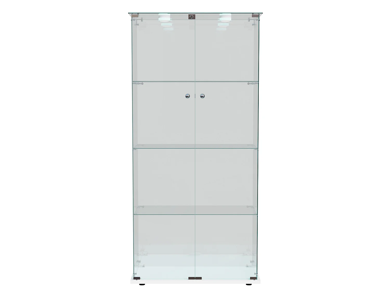 DreamMespace Vitrine Verre Trempé 78.5x35x163 cm - Meuble de Rangement Double Porte 4 Niveaux avec Spot LED, Blanc