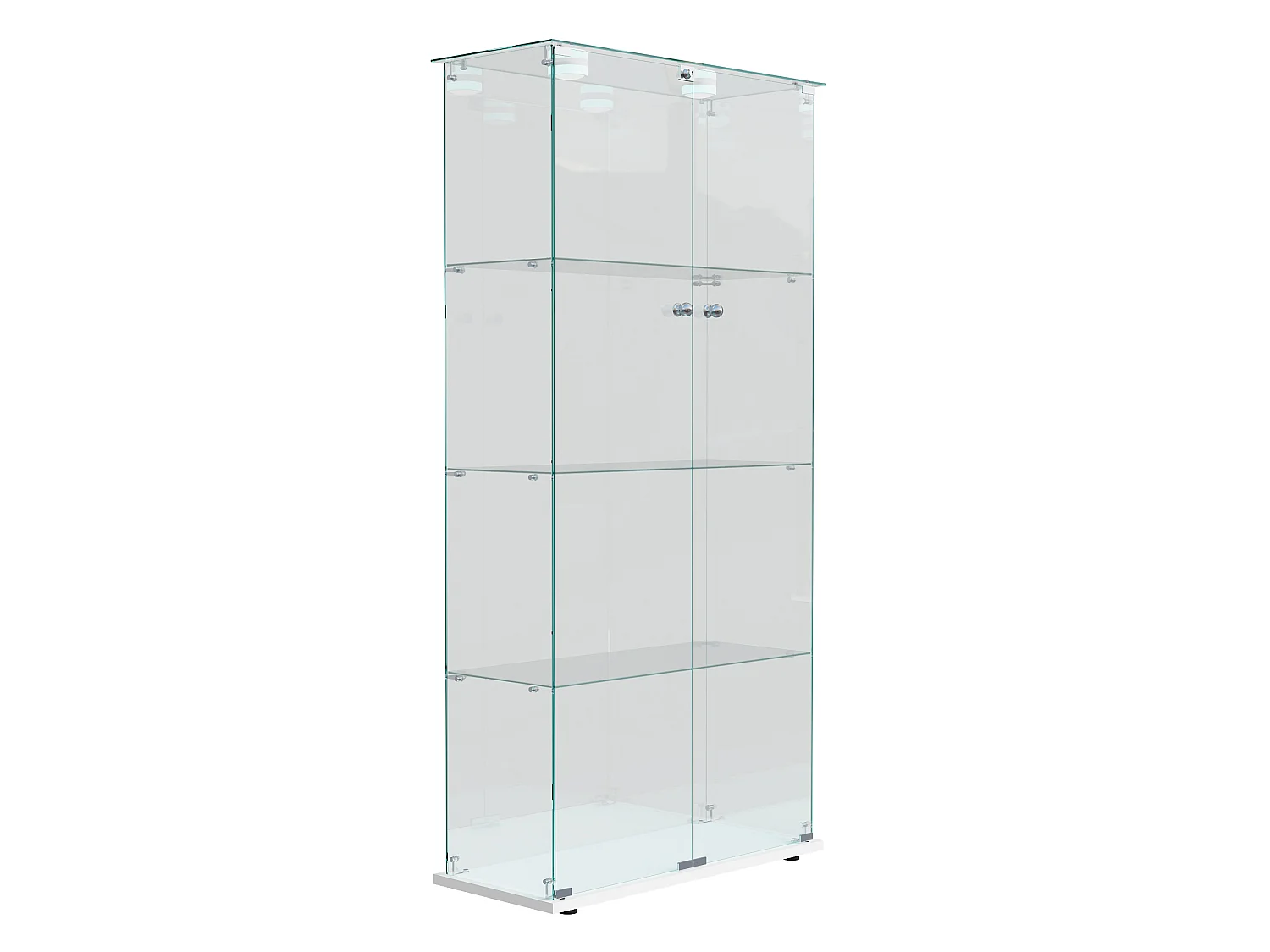 DreamMespace Vitrine Verre Trempé 78.5x35x163 cm - Meuble de Rangement Double Porte 4 Niveaux avec Spot LED, Blanc