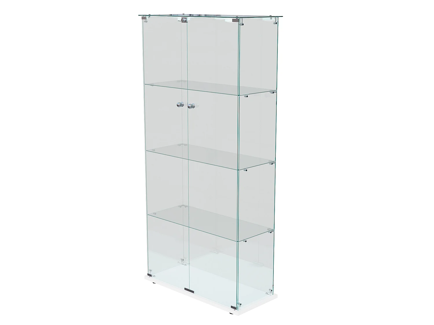 DreamMespace Vitrine Verre Trempé 78.5x35x163 cm - Meuble de Rangement Double Porte 4 Niveaux avec Spot LED, Blanc