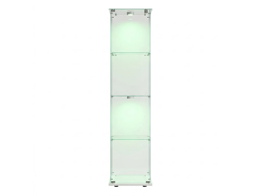 DreamMespace Vitrine Verre Trempé 39.8x35x163 cm - Meuble de Rangement 4 Niveaux avec Spot LED & Clé, Blanc