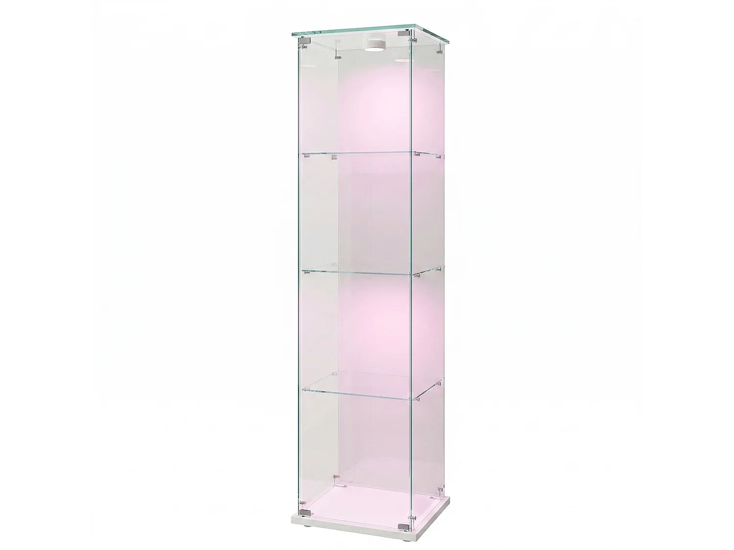 DreamMespace Vitrine Verre Trempé 39.8x35x163 cm - Meuble de Rangement 4 Niveaux avec Spot LED & Clé, Blanc
