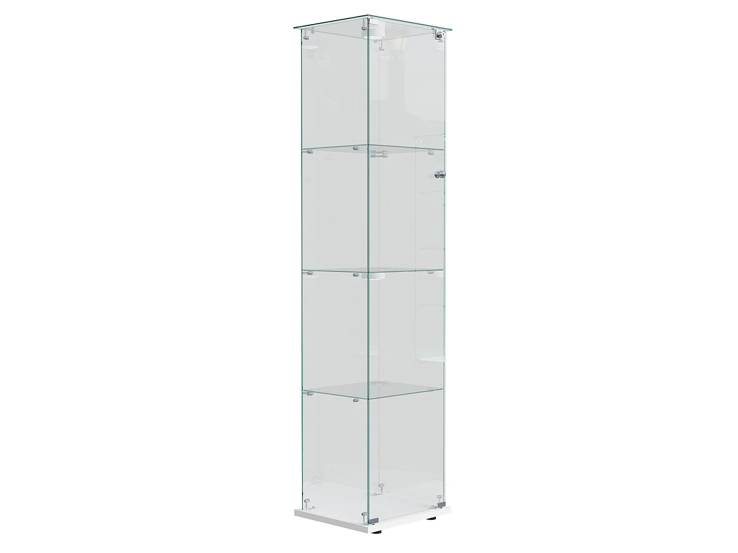 DreamMespace Vitrine Verre Trempé 39.8x35x163 cm - Meuble de Rangement 4 Niveaux avec Spot LED & Clé, Blanc