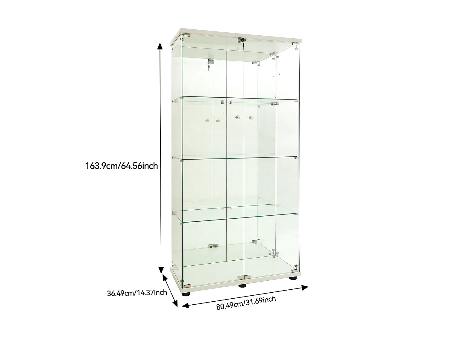 DreamMespace Vitrine Verre Trempé 80.5x36.5x164 cm - Meuble de Rangement Double Porte Miroir & LED, Blanc