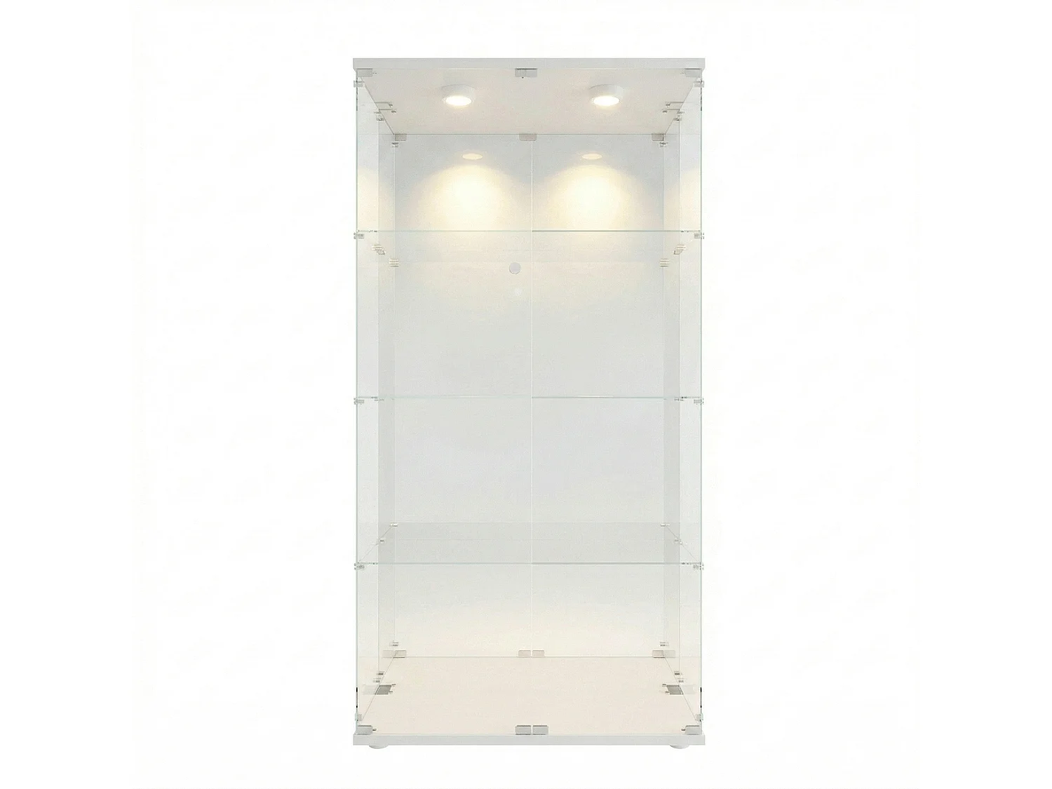 DreamMespace Vitrine Verre Trempé 80.5x36.5x164 cm - Meuble de Rangement Double Porte Miroir & LED, Blanc