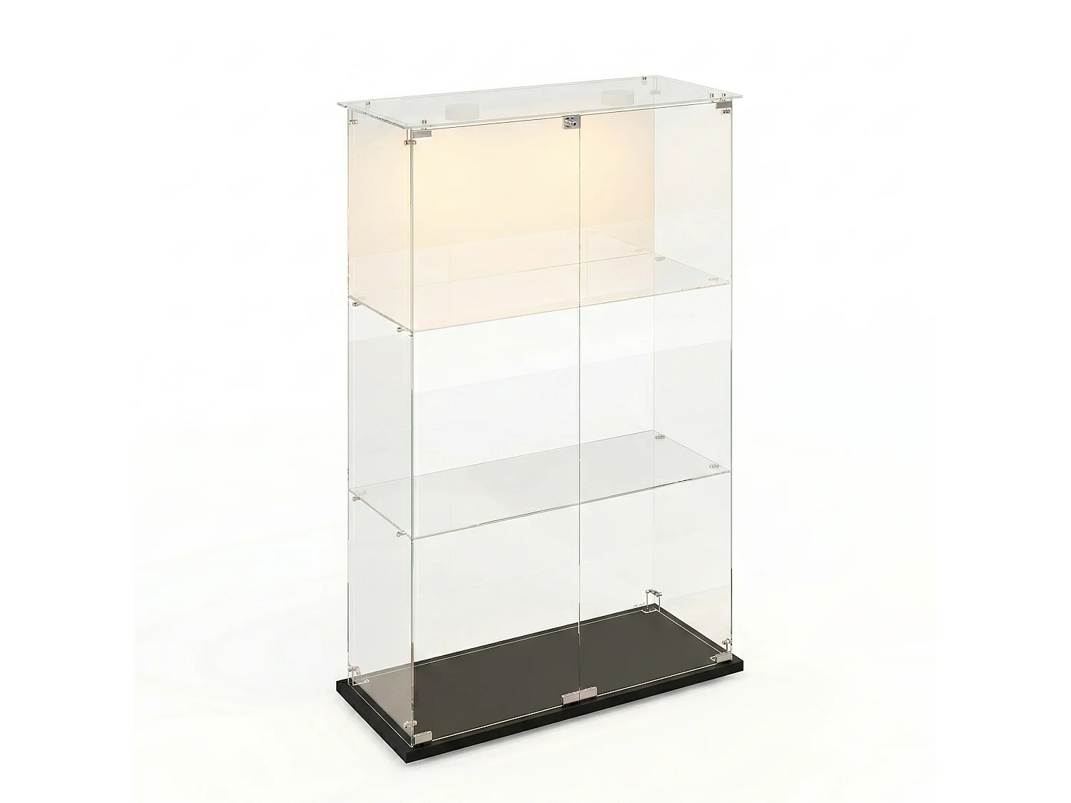 DreamMespace Vitrine Verre Trempé 78.5x35x123.3 cm - Meuble de Rangement Double Porte 3 Niveaux avec Spot LED, Noir
