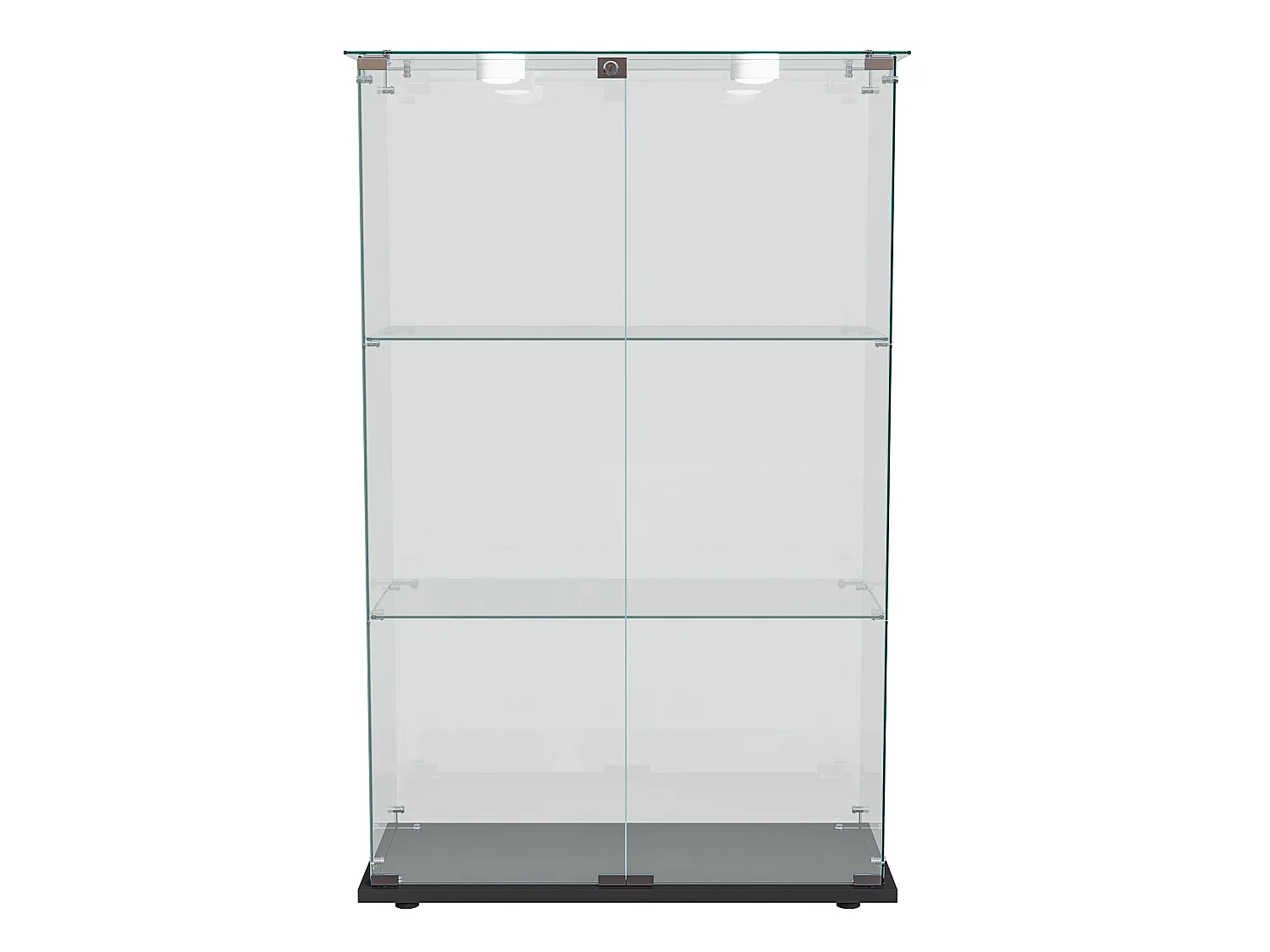 DreamMespace Vitrine Verre Trempé 78.5x35x123.3 cm - Meuble de Rangement Double Porte 3 Niveaux avec Spot LED, Noir
