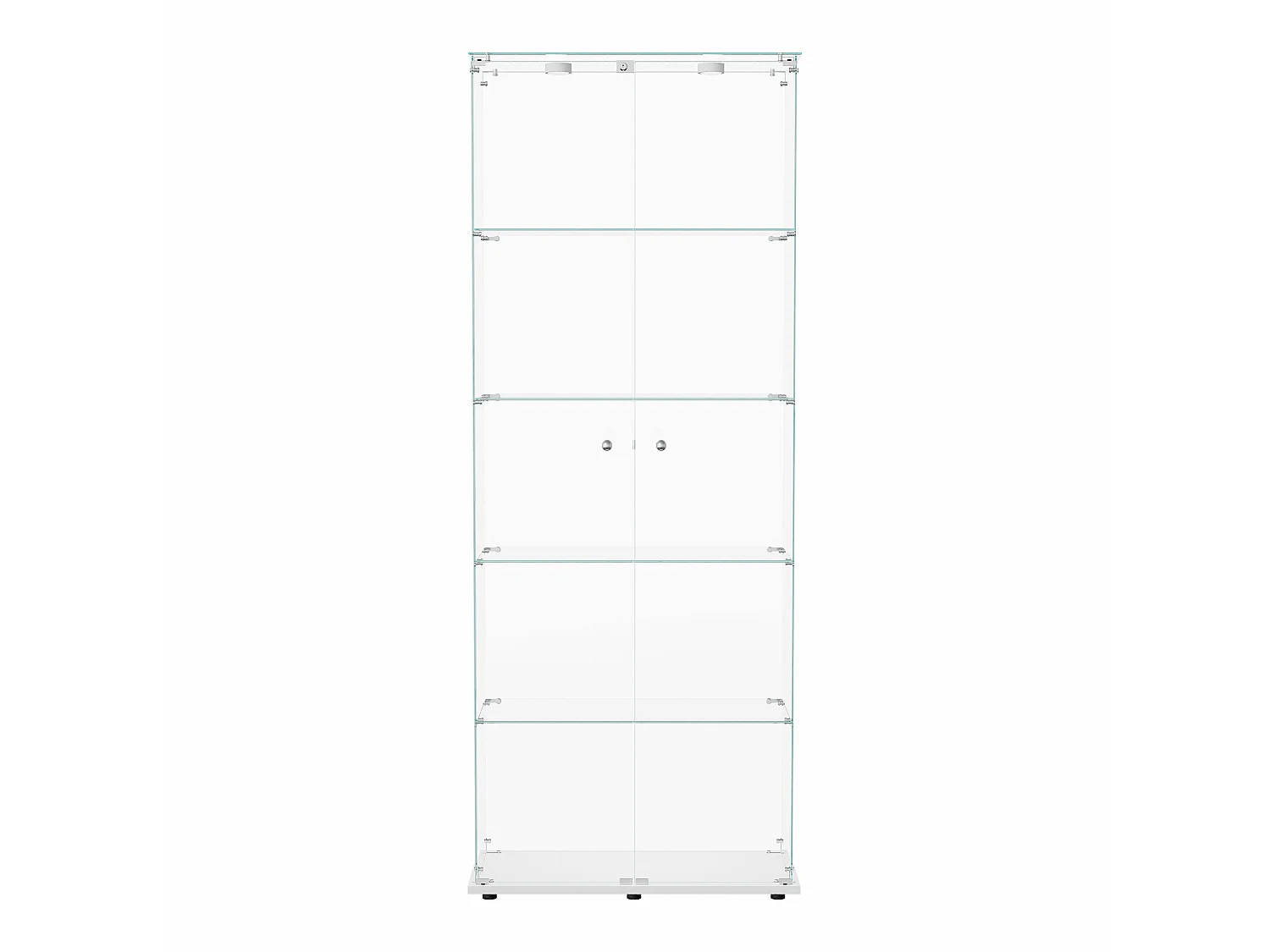 DreamMespace Vitrine d'Exposition en Verre Trempé 80.6x36.5x183 cm - Meuble de Rangement 5 Niveaux avec Spots LED Push & Serrure à Clé, Socle Blanc