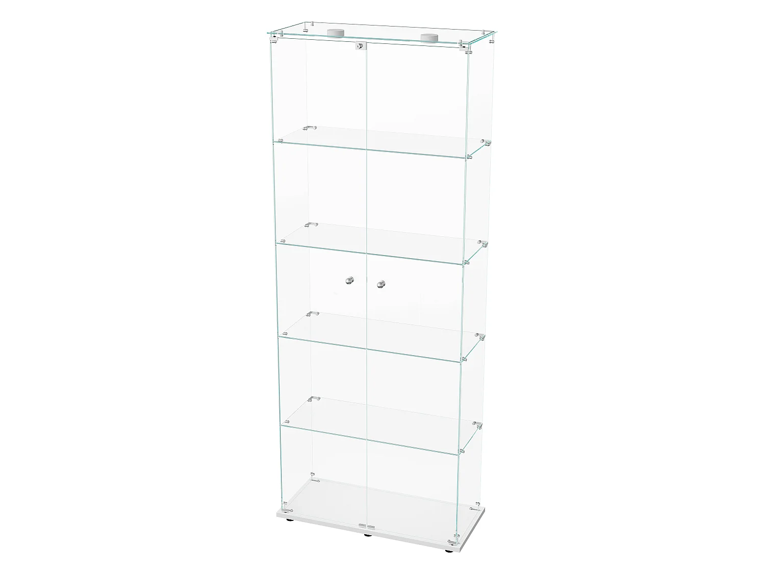 DreamMespace Vitrine d'Exposition en Verre Trempé 80.6x36.5x183 cm - Meuble de Rangement 5 Niveaux avec Spots LED Push & Serrure à Clé, Socle Blanc
