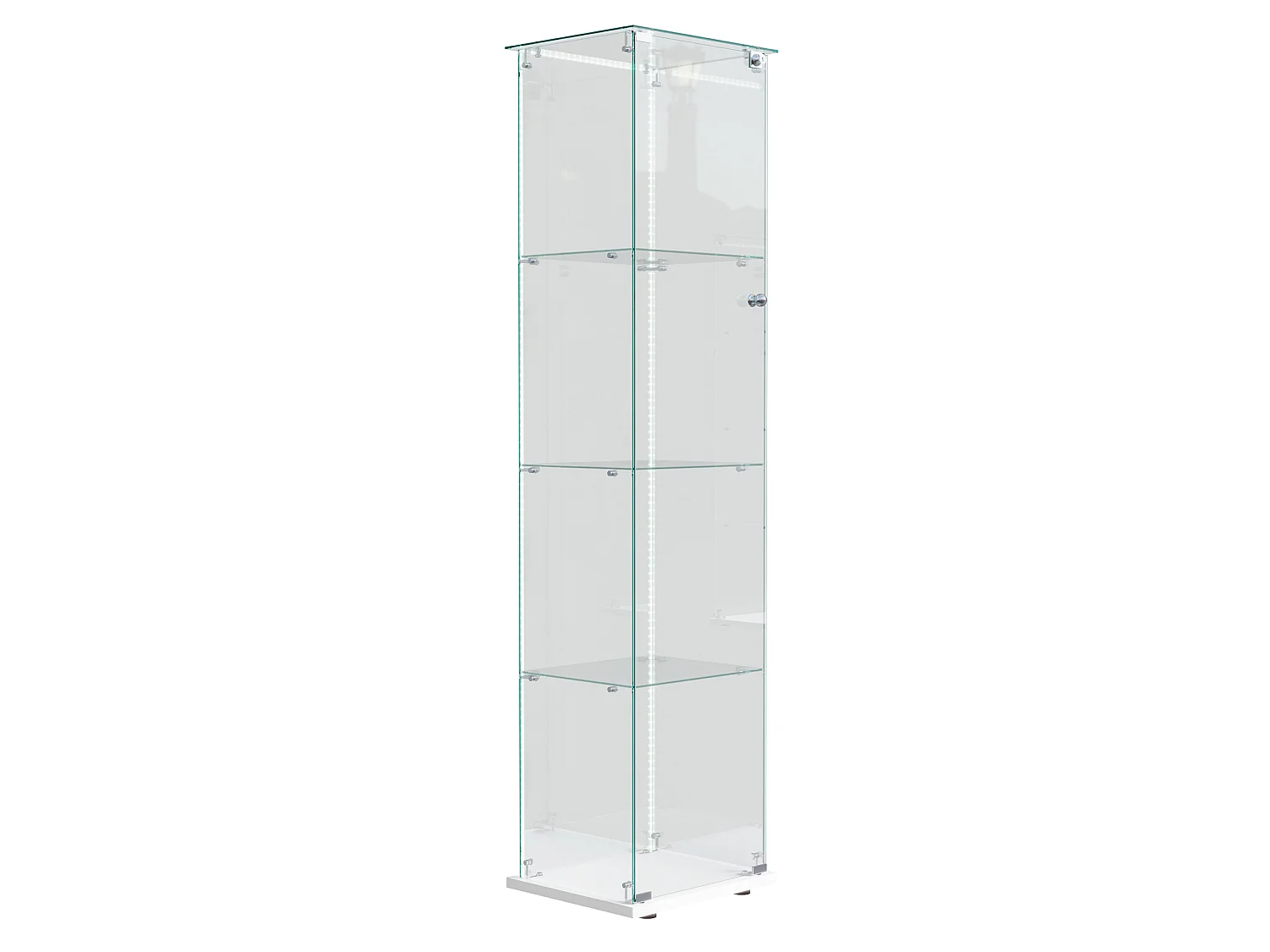 DreamMespace Vitrine Verre Trempé 39.8x35x163 cm - Meuble de Rangement 4 Niveaux avec Ruban LED RGB & Clé, Blanc