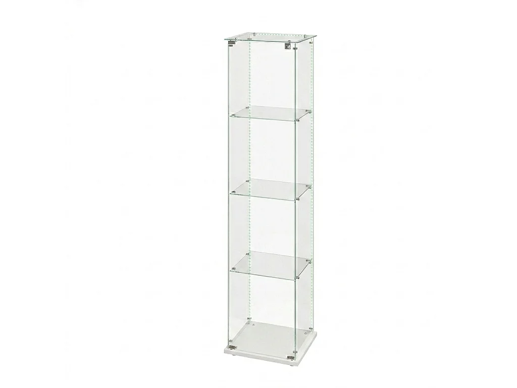 DreamMespace Vitrine Verre Trempé 39.8x35x163 cm - Meuble de Rangement 4 Niveaux avec Ruban LED RGB & Clé, Blanc