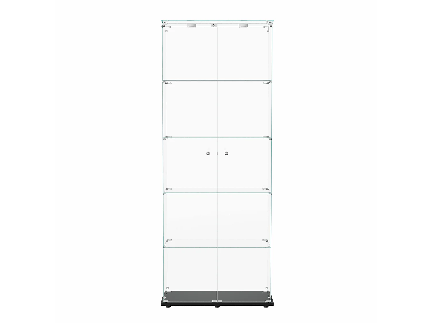 DreamMespace Vitrine d'Exposition en Verre Trempé 80.6x36.5x183 cm - Meuble de Rangement 5 Niveaux avec Spots LED Push & Serrure à Clé, Socle Noir