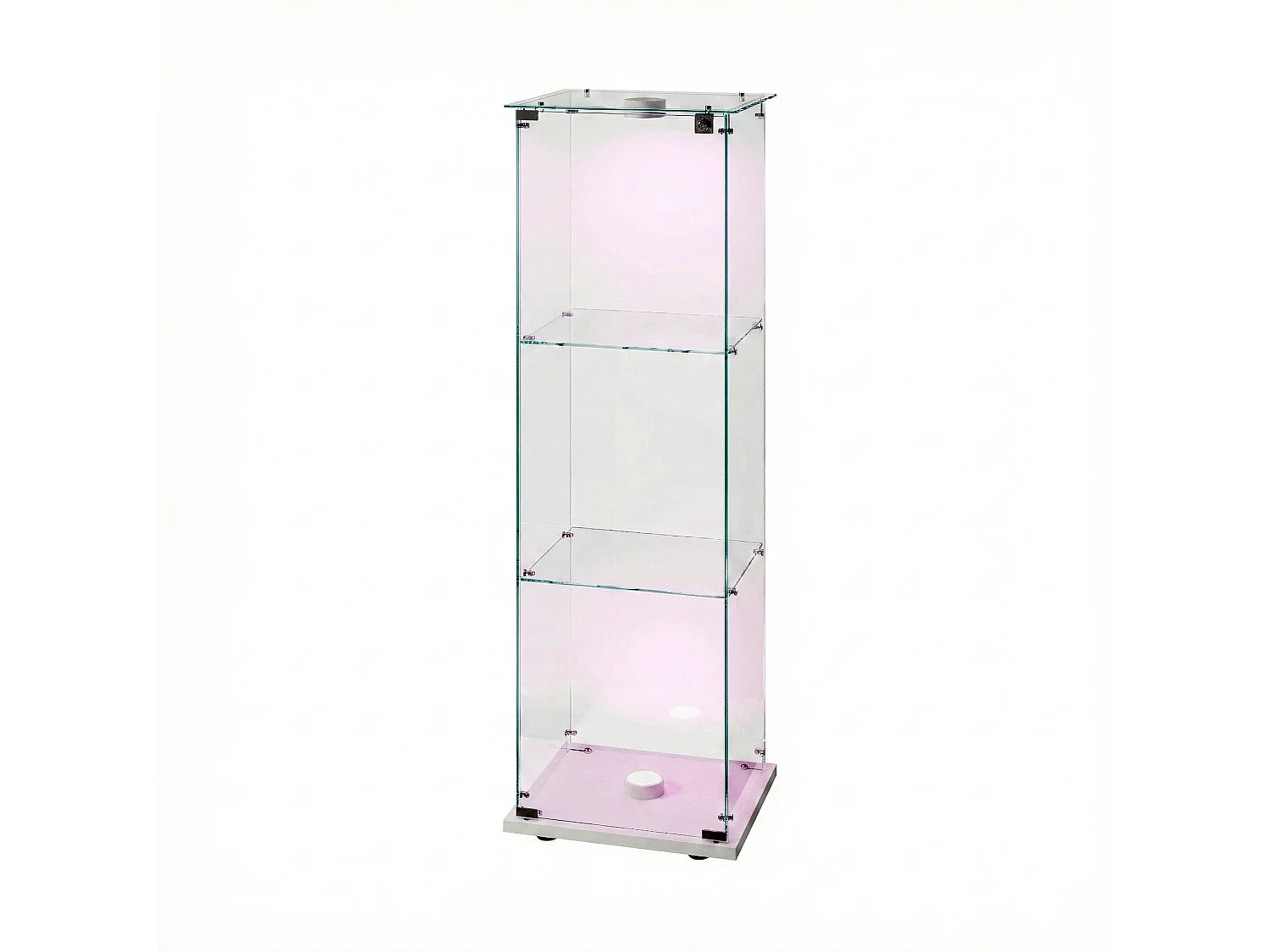 DreamMespace Vitrine Verre Trempé 39.8x35x123.3 cm - Meuble de Rangement 3 Niveaux avec Spot LED & Clé, Blanc