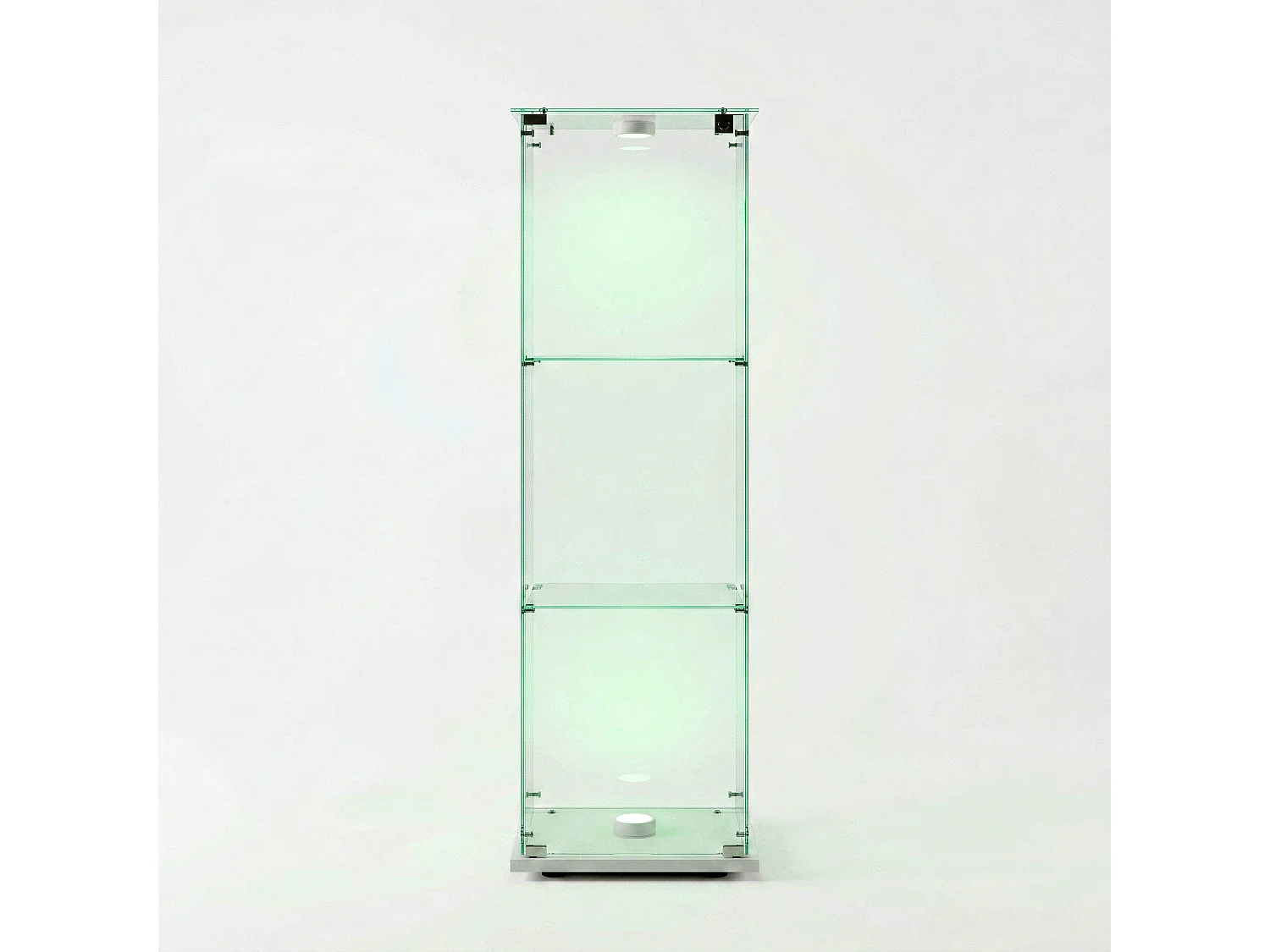 DreamMespace Vitrine Verre Trempé 39.8x35x123.3 cm - Meuble de Rangement 3 Niveaux avec Spot LED & Clé, Blanc